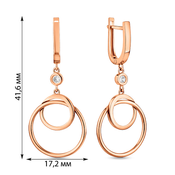 Золотые серьги-подвески с фианитами (арт. 1092116) – изображение 2