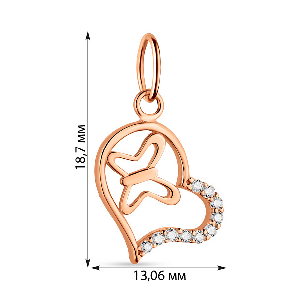 Золотой подвес в форме сердца с бабочкой и фианитами (арт. 424429) – изображение 2