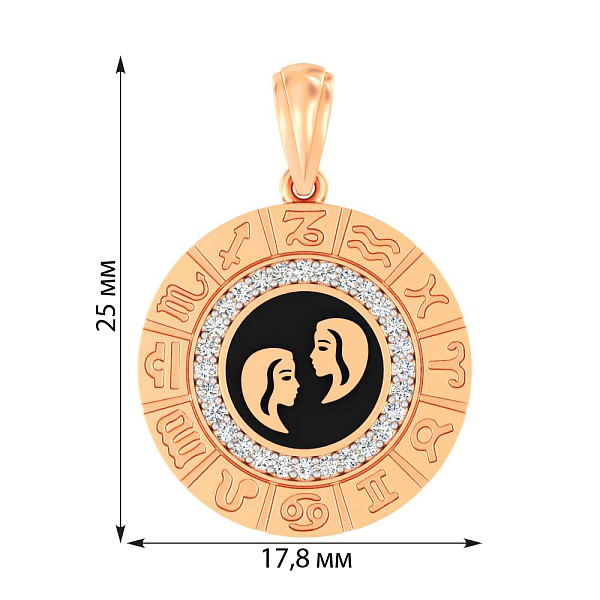 Золотой подвес "Близнецы" с фианитами и эмалью (арт. 440681ечб) – изображение 3