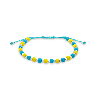 Браслет на нитці зі срібними вставками і з блакитним і жовтим оніксом (арт. 7309/2408огж)