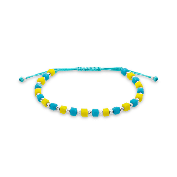 Браслет на нитці зі срібними вставками і з блакитним і жовтим оніксом (арт. 7309/2408огж) – зображення 1