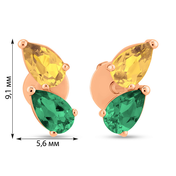 Золотые пусеты с кварцем и цитрином (арт. 111234Пцз) – изображение 3