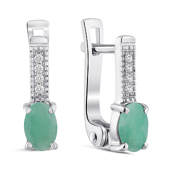 Фото Серебряные серьги с изумрудом и фианитами (арт. 7502/1764831Изм)