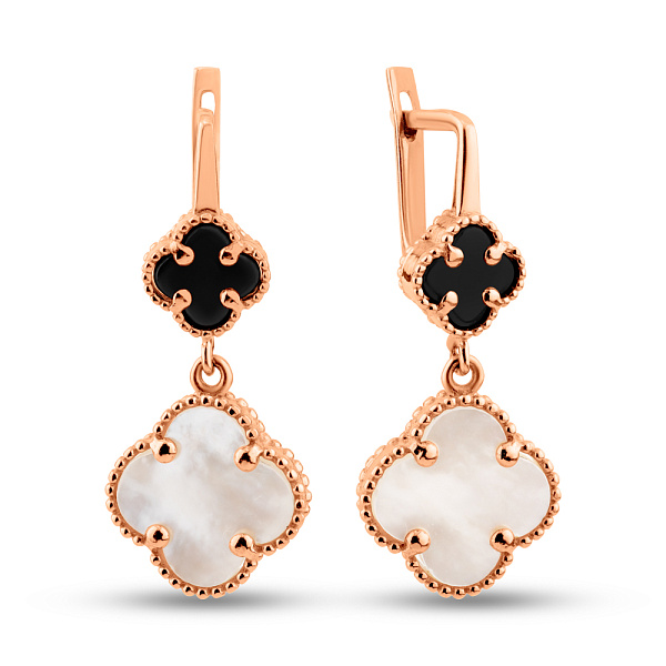 Золотые серьги-подвески с ониксом и перламутром (арт. 109982оп) – изображение 1