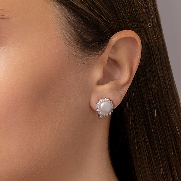 Серебряные серьги с жемчугом и фианитами (арт. 7502/322жб) – изображение 2