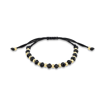 Браслет на шелковой нити с серебряными вставками и с ониксом (арт. 7309/4831чжоч)