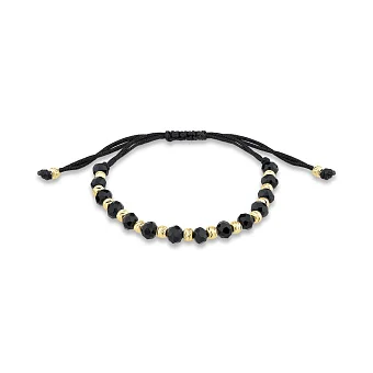 Браслет на шелковой нити с серебряными вставками и с ониксом (арт. 7309/4831чжоч)
