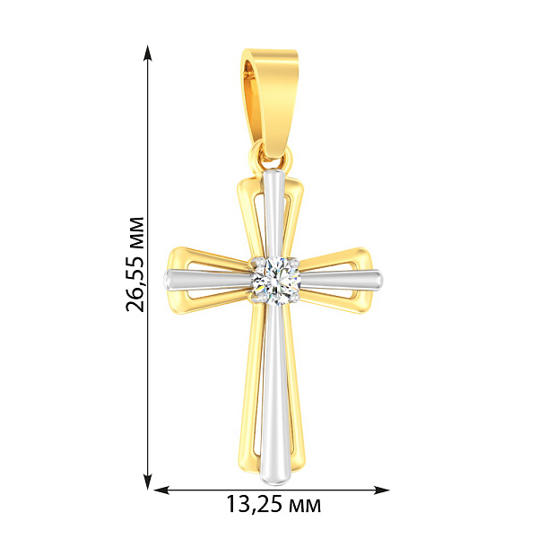 Хрестик з жовтого і білого золота з діамантом (арт. П011024005ж) – зображення 2
