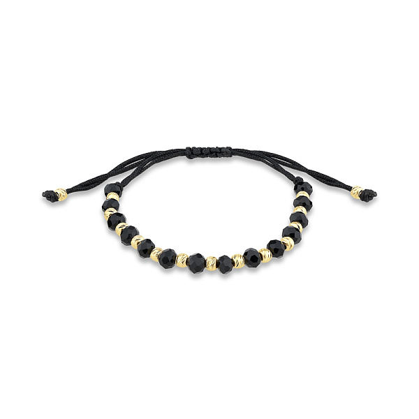 Браслет на шовковій нитці зі срібними вставками та з оніксом (арт. 7309/4831чжоч) – зображення 1