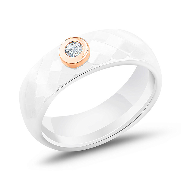 Каблучка з кераміки і червоного золота з діамантом (арт. К011228005кба) – зображення 1