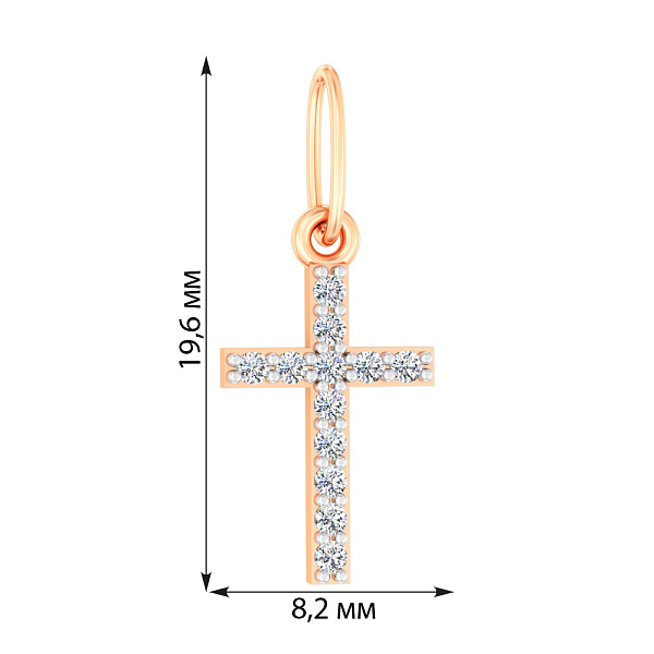 Хрестик з червоного золота з фіанітами (арт. 440881) – зображення 3