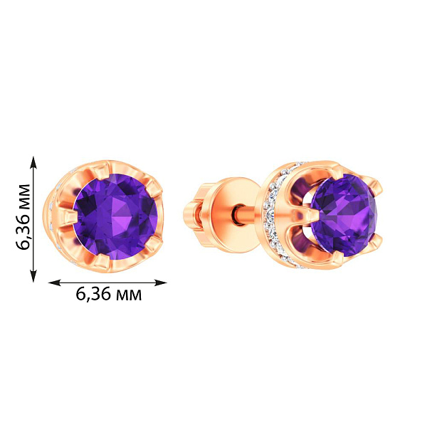 Золоті сережки-пусети з аметистом і фіанітами (арт. 111090Па) – зображення 2