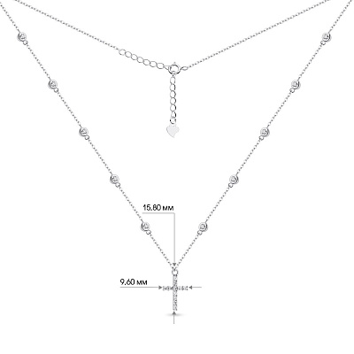 Срібне кольє з хрестиком і фіанітами  (арт. 7507/1392)