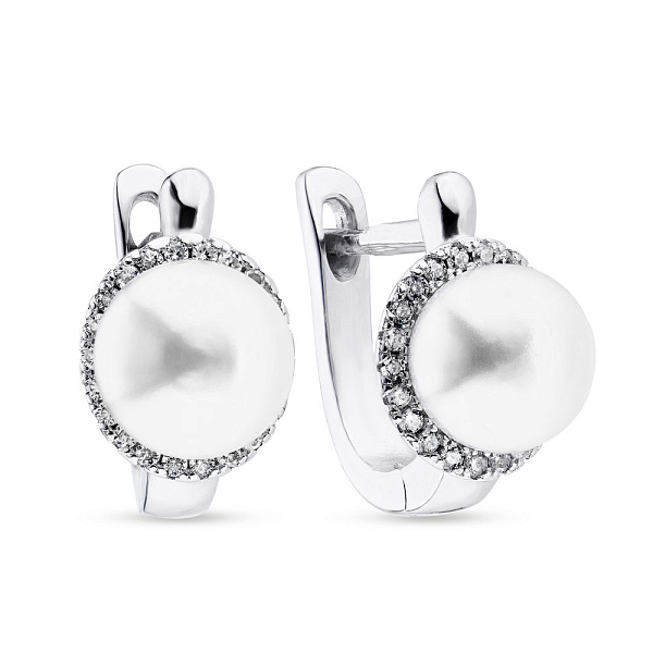 Серебряные серьги с жемчугом и фианитами (арт. 7502/3410жб) – изображение 1