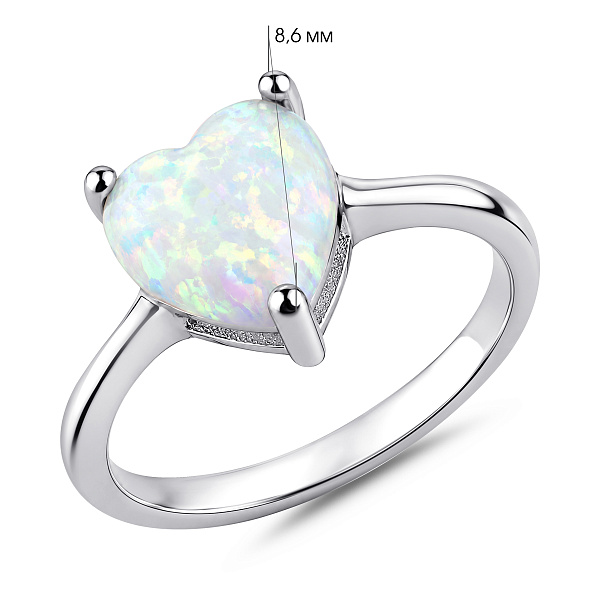 Серебряное кольцо сердце с опалом (арт. 7501/8787Поб) – изображение 2