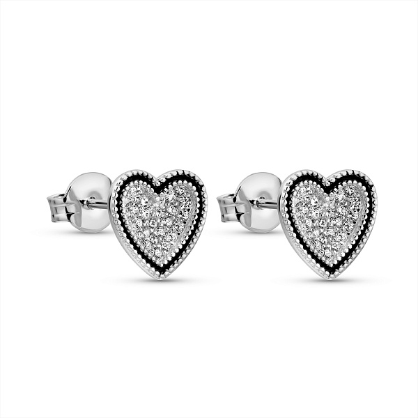 Серебряные пусеты Сердечки с эмалью (арт. 7518/6984еч) – изображение 1