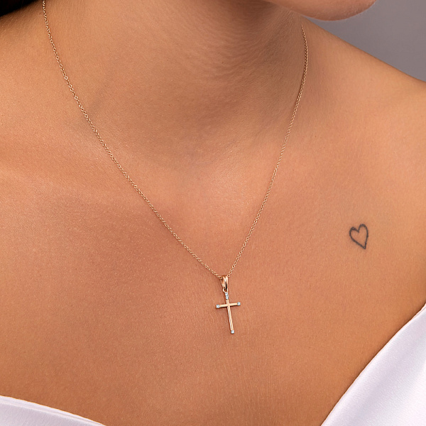 Крестик из красного золота с бриллиантами (арт. П011383005) – изображение 2