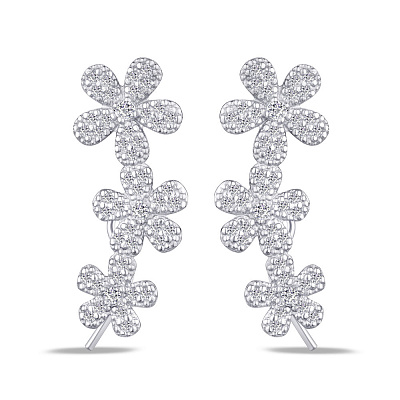 Срібні сережки-клаймбери &quot;Квіти&quot; (арт. 7502/1172)