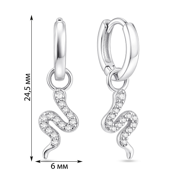 Серебряные серьги змея с фианитами (арт. 7502/10226/10) – изображение 2