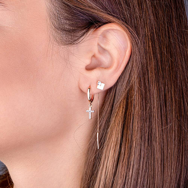 Серьги Крестики из золота с фианитами (арт. 110977) – изображение 2