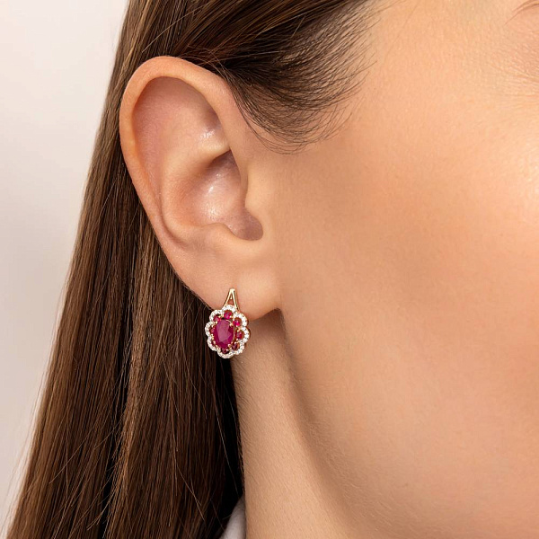 Сережки золоті з рубіном і діамантами (арт. С011088р) – зображення 2