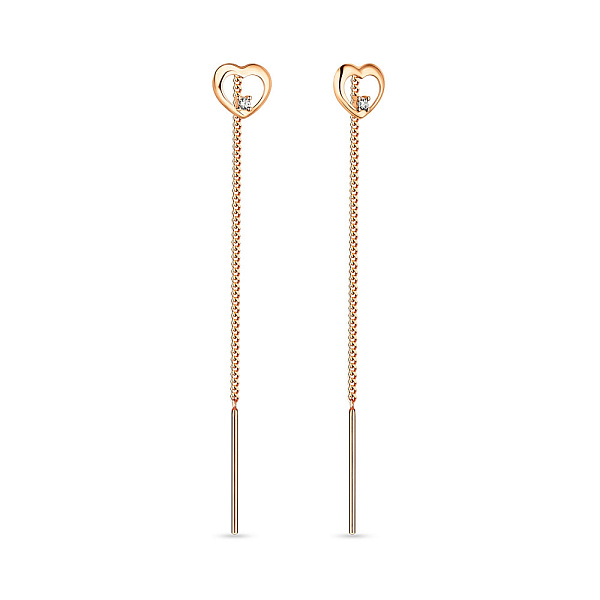 Золотые сережки-протяжки «Сердце» (арт. 110826) – изображение 1