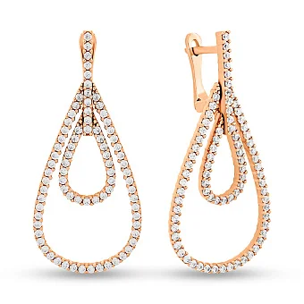 Серьги-подвески из красного золота с фианитами (арт. 101523)