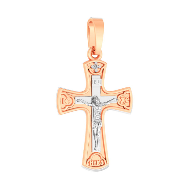 Золотий натільний хрестик з розп'яттям та фіанітом (арт. 501088) – зображення 1