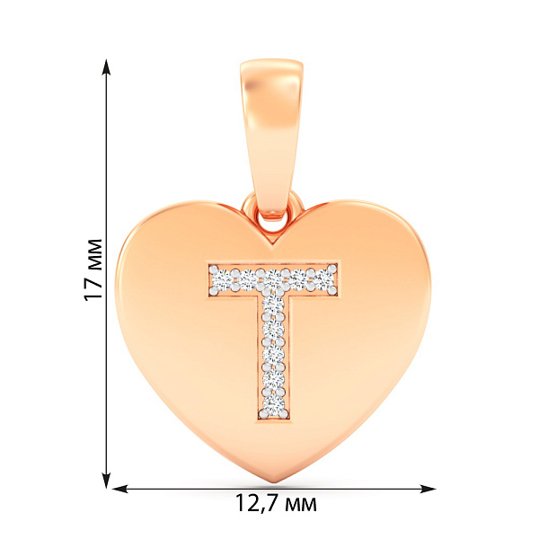 Кулон Буква Т из красного золота с фианитами (арт. 440980) – изображение 2