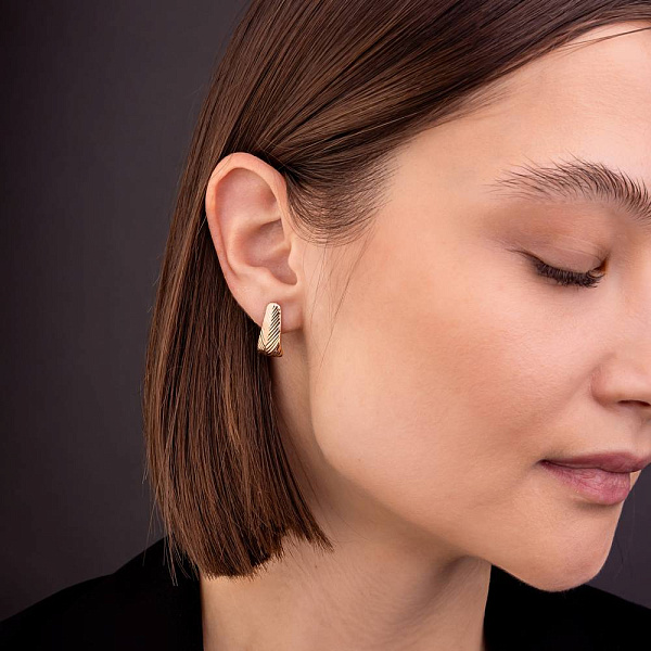 Золоті сережки з алмазною гранню (арт. 1091286) – зображення 3