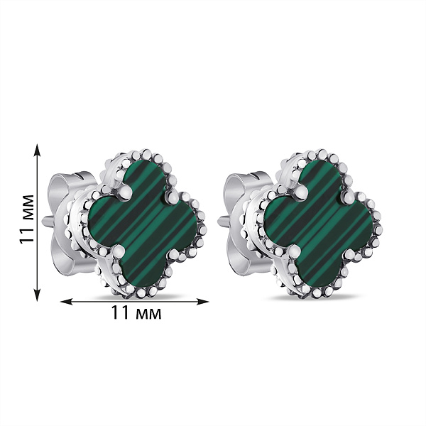 Срібні сережки Конюшина з малахітом (арт. 7518/5645/10млх) – зображення 2
