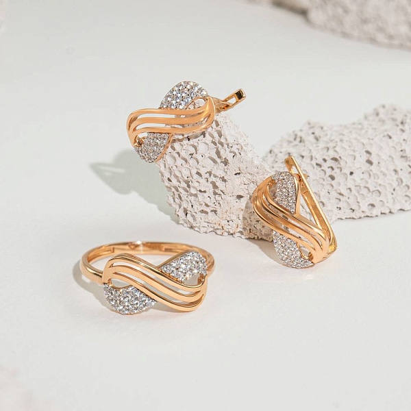 Кольцо золотое «Бесконечность» с фианитами (арт. 141150) – изображение 2