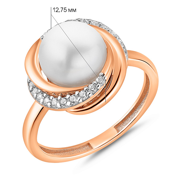 Золота каблучка з перлиною і фіанітами (арт. 141301) – зображення 4