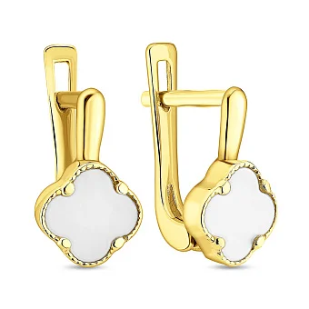 Золотые серьги Клевер с перламутром (арт. 107035/7жп)