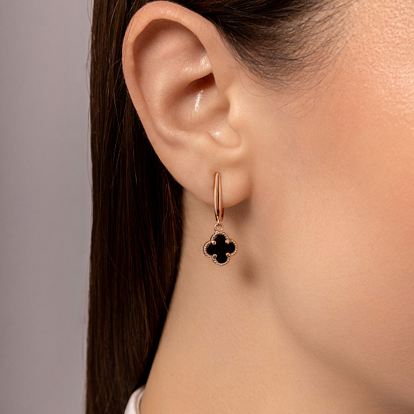 Сережки-підвіски Конюшина з оніксом (арт. 110714/8о) – зображення 2