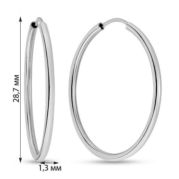 Серьги-кольца из белого золота без камней (арт. 122600/30б) – изображение 2