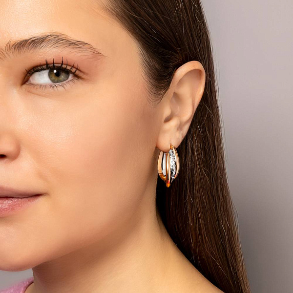 Сережки-кольца из красного и белого золота (арт. 1091827/25кб) – изображение 3