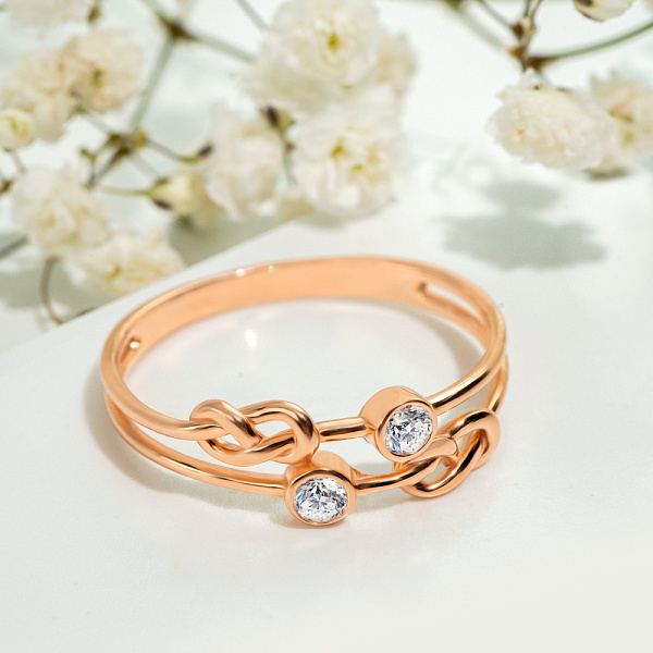 Подвійна каблучка з червоного золота з фіанітами (арт. 140969) – зображення 3