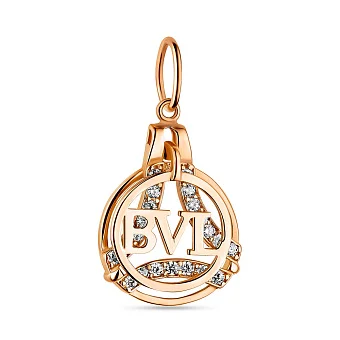 Золотий підвіс в червоному кольорі металу з фіанітами (арт. 423370)