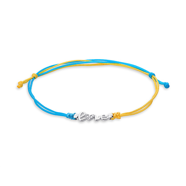 Браслет на шовковій нитці "Love" з срібною вставкою (арт. 7309/3807гж) – зображення 1