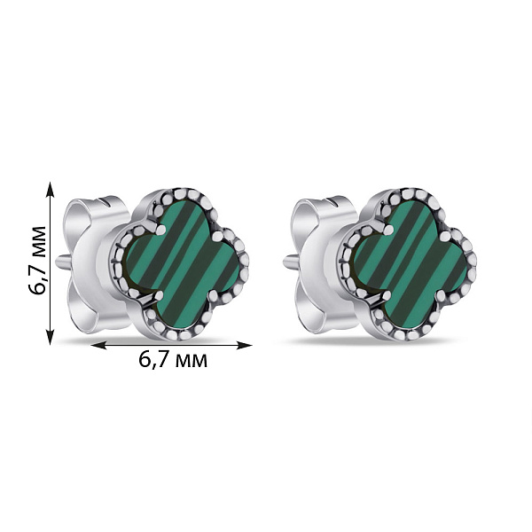Срібні сережки Конюшина з малахітом (арт. 7518/5645/7млх) – зображення 2