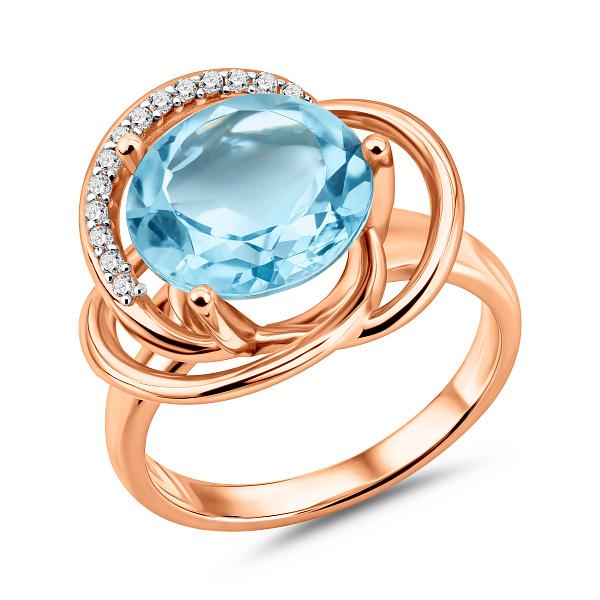 Золотое кольцо с кварцем и фианитами (арт. 140697ПгГ) – изображение 1