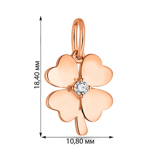 Подвес "Клевер" из золота с одним фианитом (арт. 424580) – изображение 3