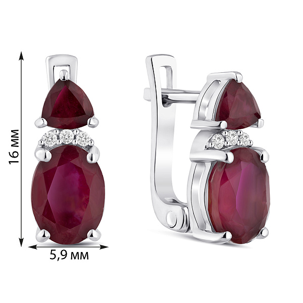 Срібні сережки з рубіном і фіанітами (арт. 7502/2065333Р) – зображення 2
