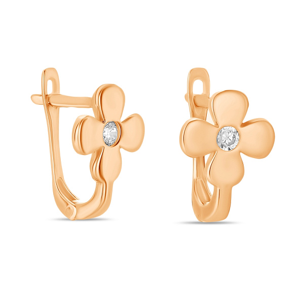 Дитячі сережки «Квіти» з червоного золота з фіанітами  (арт. 105553) – зображення 1