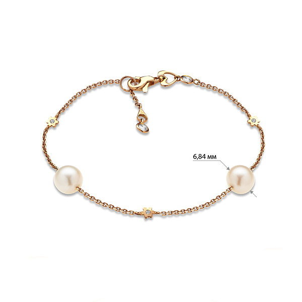 Золотой браслет с жемчугом и фианитами (арт. 322164прлб) – изображение 3