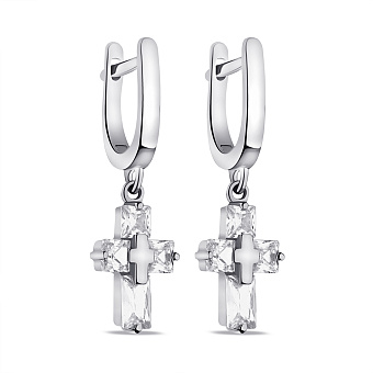 Фото Срібні сережки-підвіски Хрестики з фіанітами (арт. 7502/4644)