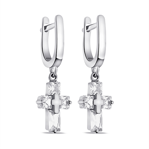 Срібні сережки-підвіски Хрестики з фіанітами (арт. 7502/4644) – зображення 1