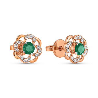 Пусеты из золота с изумрудом и бриллиантами (арт. Т011086и)