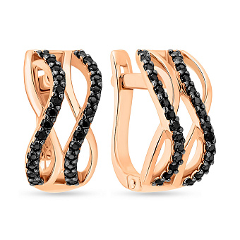 Фото Золоті сережки з чорними фіанітами (арт. 110249ч)